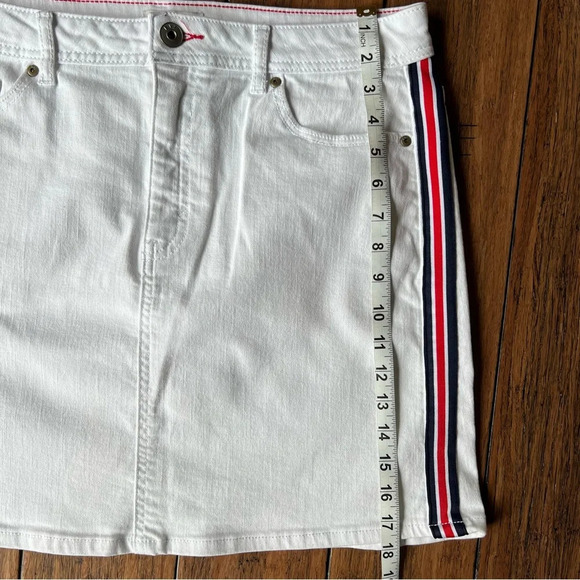 EV1 Red White Blue Stripe White Denim Mini Skirt 12 Racing Cotton Race Preppy - Picture 10 of 11